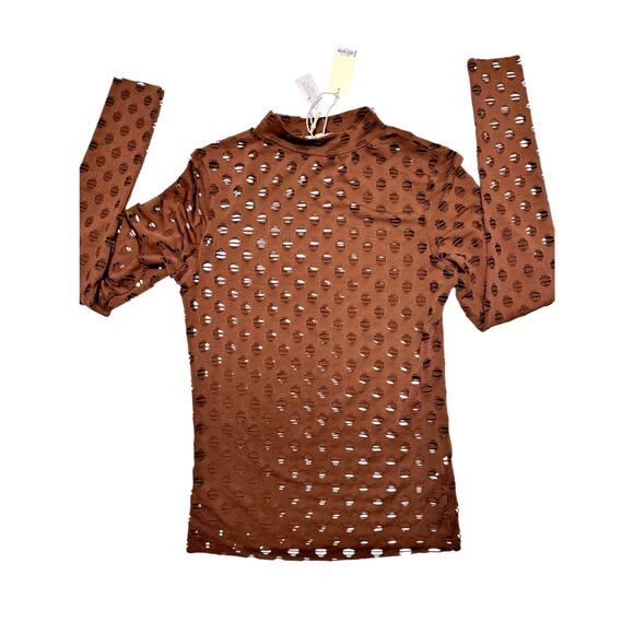 NWT Glided Intent Brown Distressed Long Sleeve Top w/ Cutouts Size Small - Picture 6 of 12